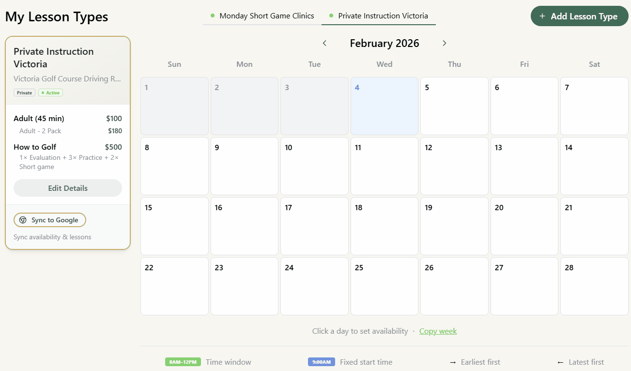 Setting availability windows in SwingMatch - just click and drag to add time slots